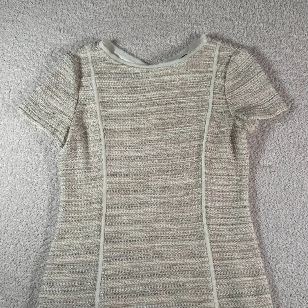 St John Womens Midi Dress Tweed Wool Blend Cream Sz 6 Made in USA Luxury Formal - Picture 3 of 12